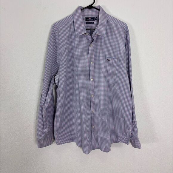 Vineyard Vines Blue & Pink Checkered Plaid Collared Button Down Shirt - Picture 1 of 6